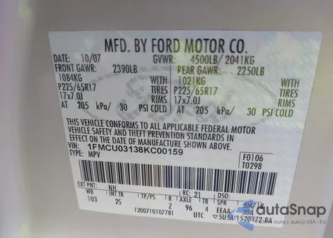 2008 Ford Escape Xlt from USA, damaged, VIN 1FMCU03138KC00159